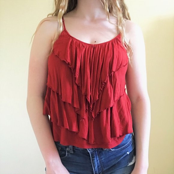 Wet Seal Burnt Orange Ruffle V-Neck Tank - Picture 2 of 5